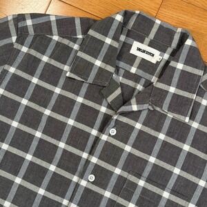 Taylor Stitch Mens 40 Charcoal White Plaid Organic Cotton Camp Collar Shirt